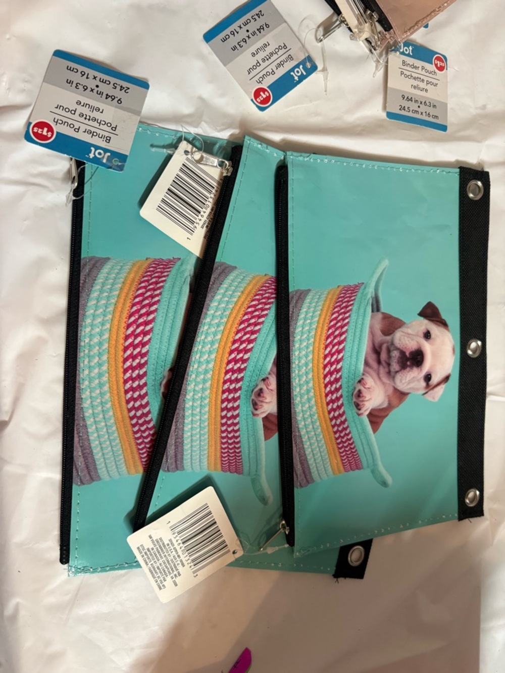 Cute Puppy Bucket Print Binder Pouch - Aqua set of 7 total